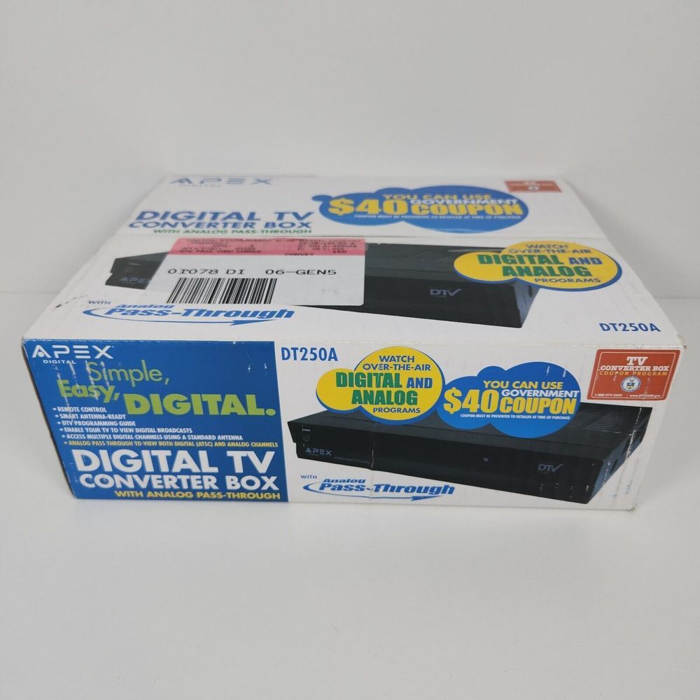 Apex Digital DT250A‎ TV Converter Box w/ Analog Pass Through & Remote New Sealed